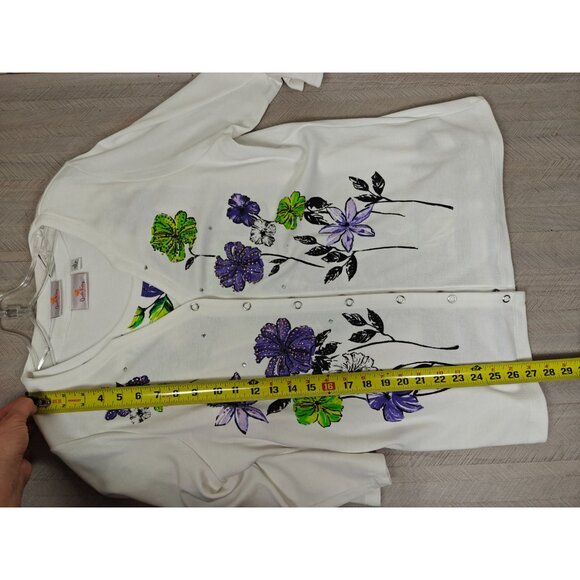 Vtg Quacker Factory Twin Set White Floral Tank Top Cardigan Set Size Large - Picture 7 of 9